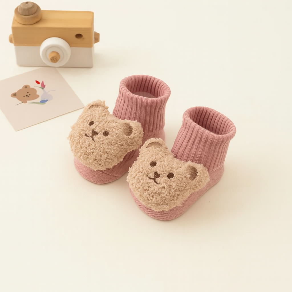 Cartoon Bear Baby Floor Socks – Soft Anti-Slip Winter Shoes for Toddlers 0–3Y