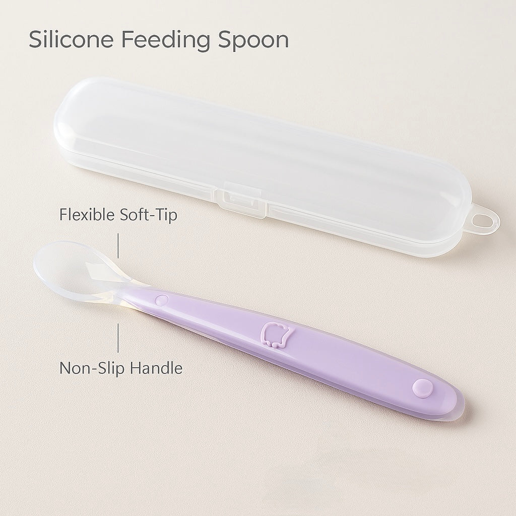 Baby Silicone Feeding Spoon – Soft Training Tableware with Storage Box