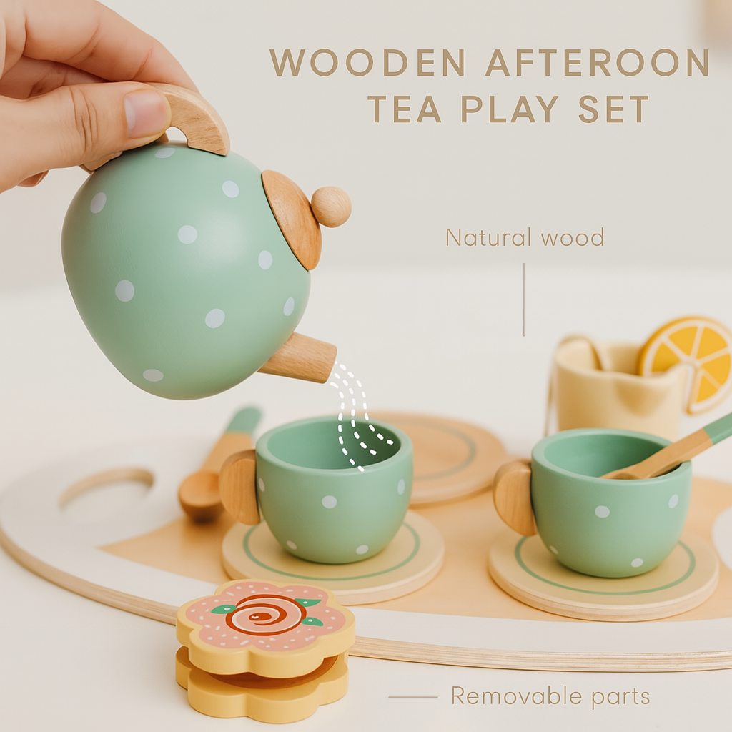 Wooden Afternoon Tea Play Set – Pretend Kitchen Toy for Toddlers & Kids