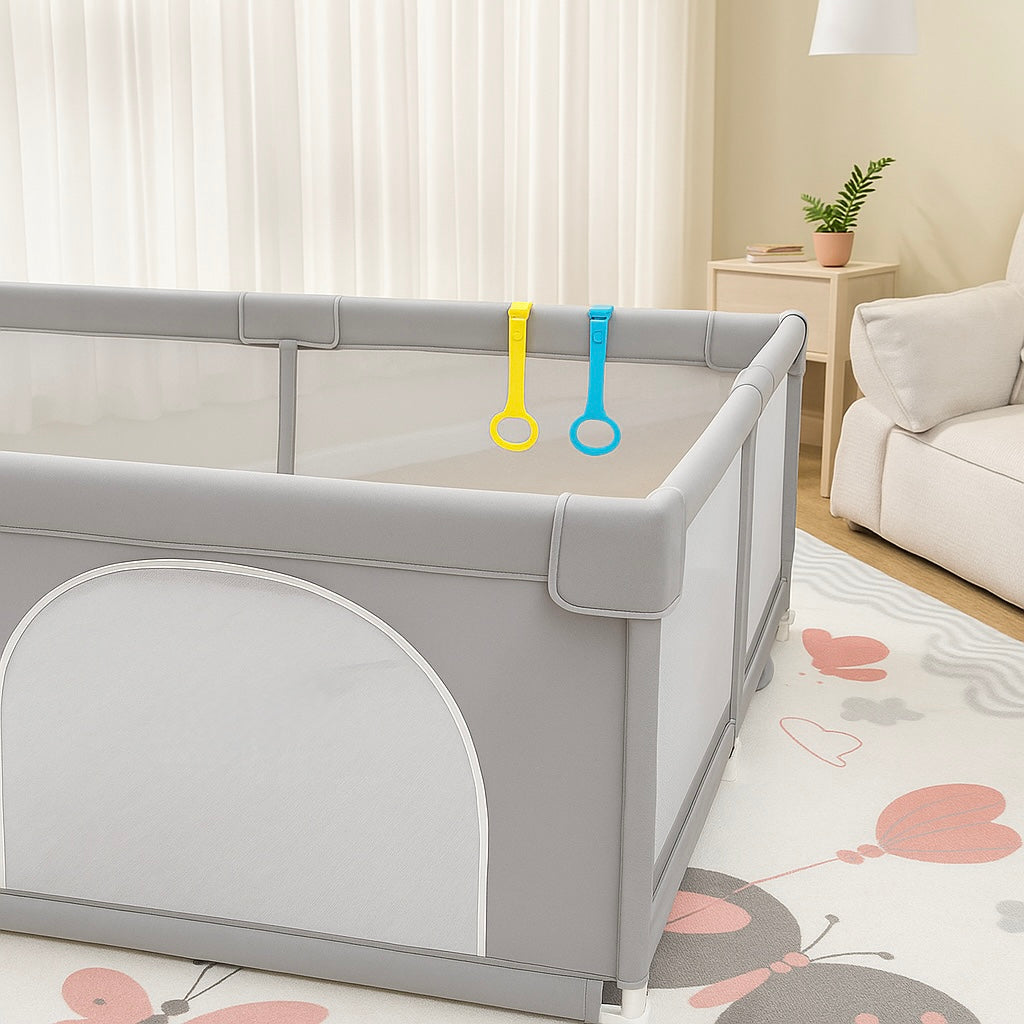 Baby Playpen – Safe Indoor Playground with Pull Rings and Soft Fabric Fence