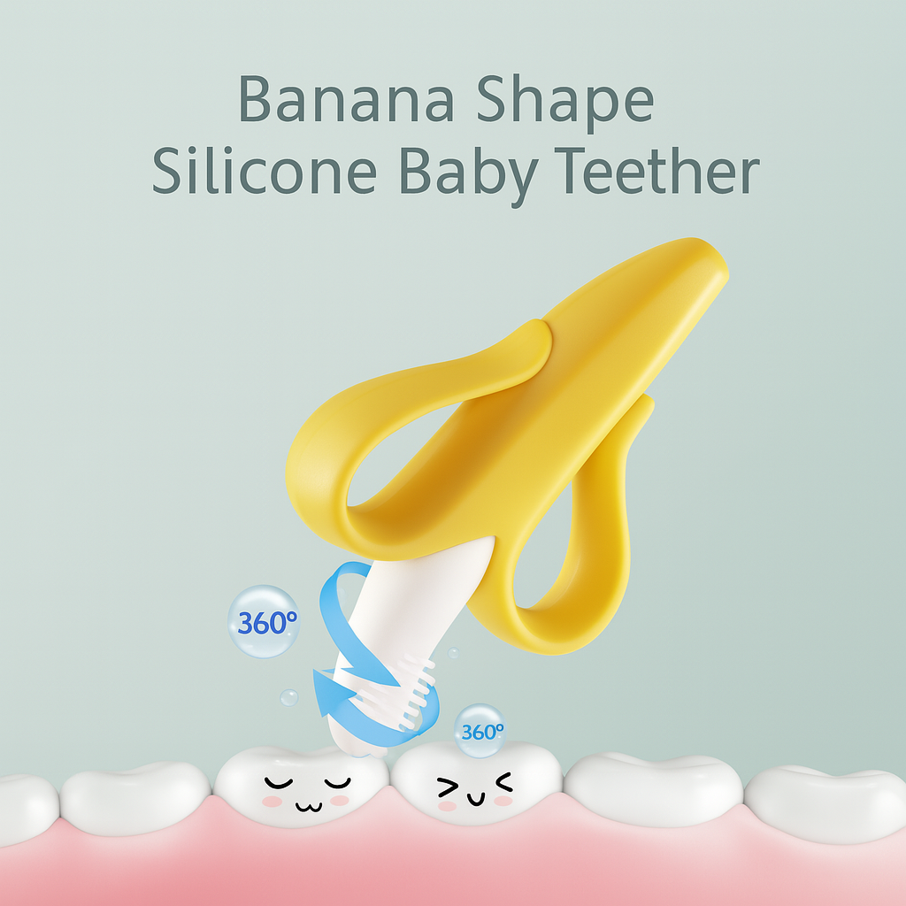 Baby Silicone Banana-Shaped Teether & Training Toothbrush – Safe BPA-Free Chew Toy for Infants
