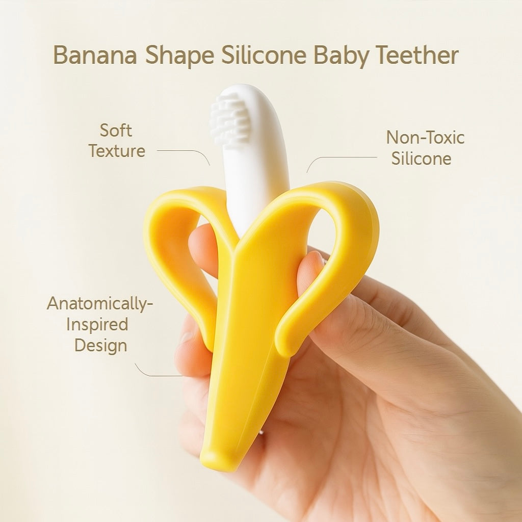 Baby Silicone Banana-Shaped Teether & Training Toothbrush – Safe BPA-Free Chew Toy for Infants