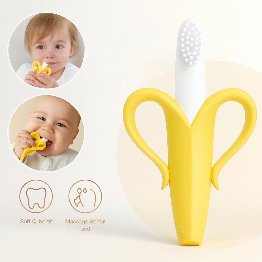 Baby Silicone Banana-Shaped Teether & Training Toothbrush – Safe BPA-Free Chew Toy for Infants