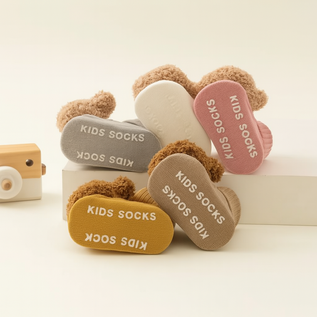 Cartoon Bear Baby Floor Socks – Soft Anti-Slip Winter Shoes for Toddlers 0–3Y