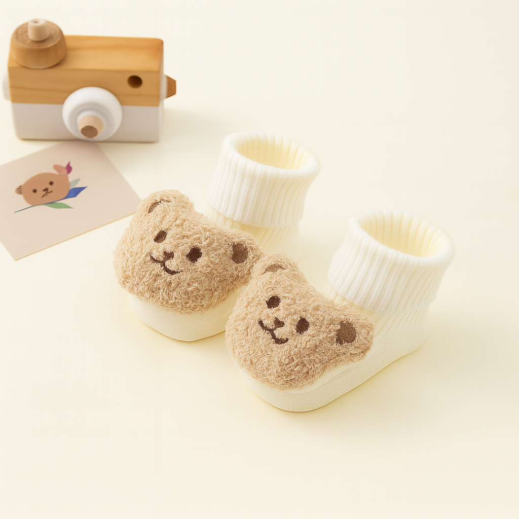 Cartoon Bear Baby Floor Socks – Soft Anti-Slip Winter Shoes for Toddlers 0–3Y