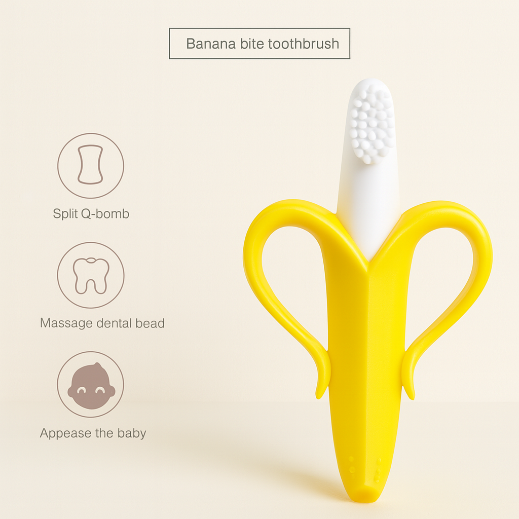 Baby Silicone Banana-Shaped Teether & Training Toothbrush – Safe BPA-Free Chew Toy for Infants