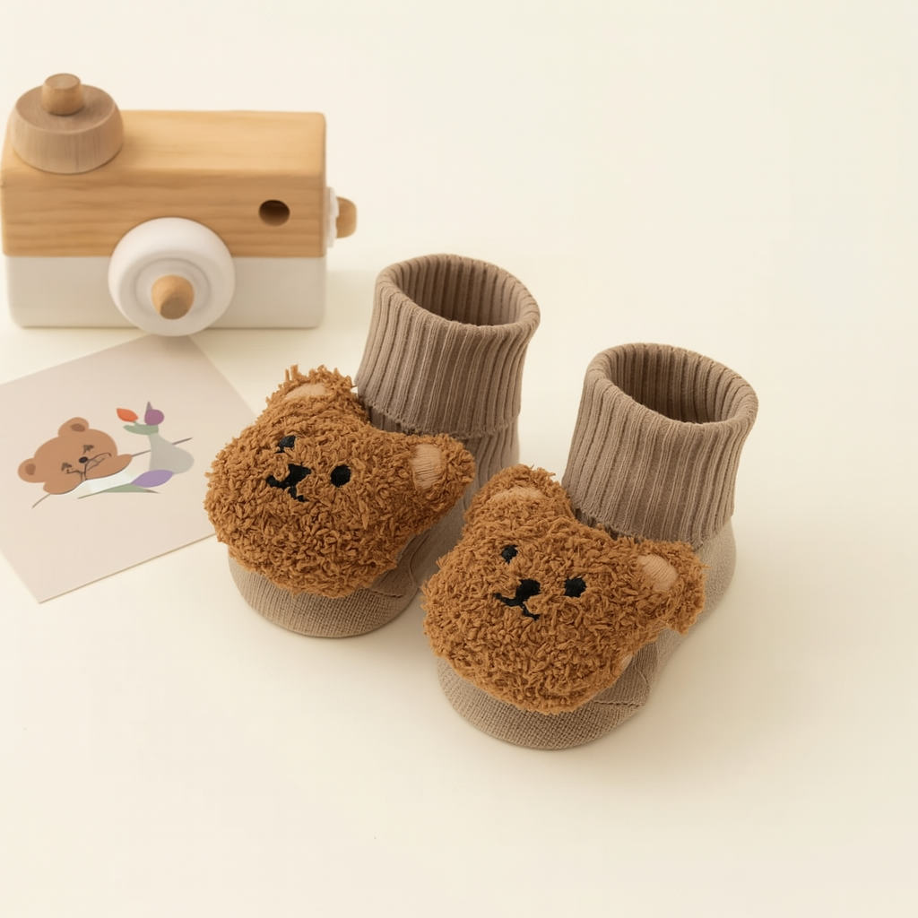 Cartoon Bear Baby Floor Socks – Soft Anti-Slip Winter Shoes for Toddlers 0–3Y