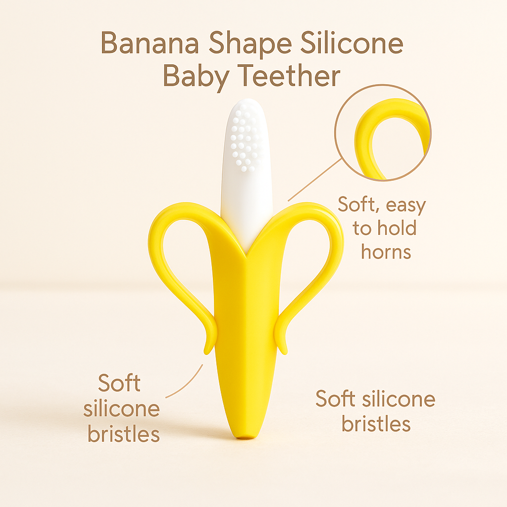 Baby Silicone Banana-Shaped Teether & Training Toothbrush – Safe BPA-Free Chew Toy for Infants