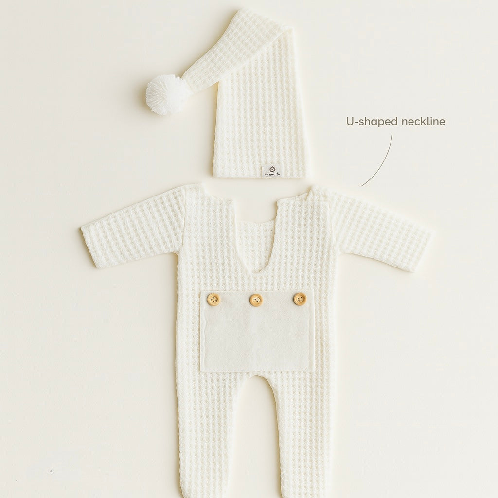 Newborn Photography Outfit – Knitted Baby Onesie & Hat Set for 0–1 Year