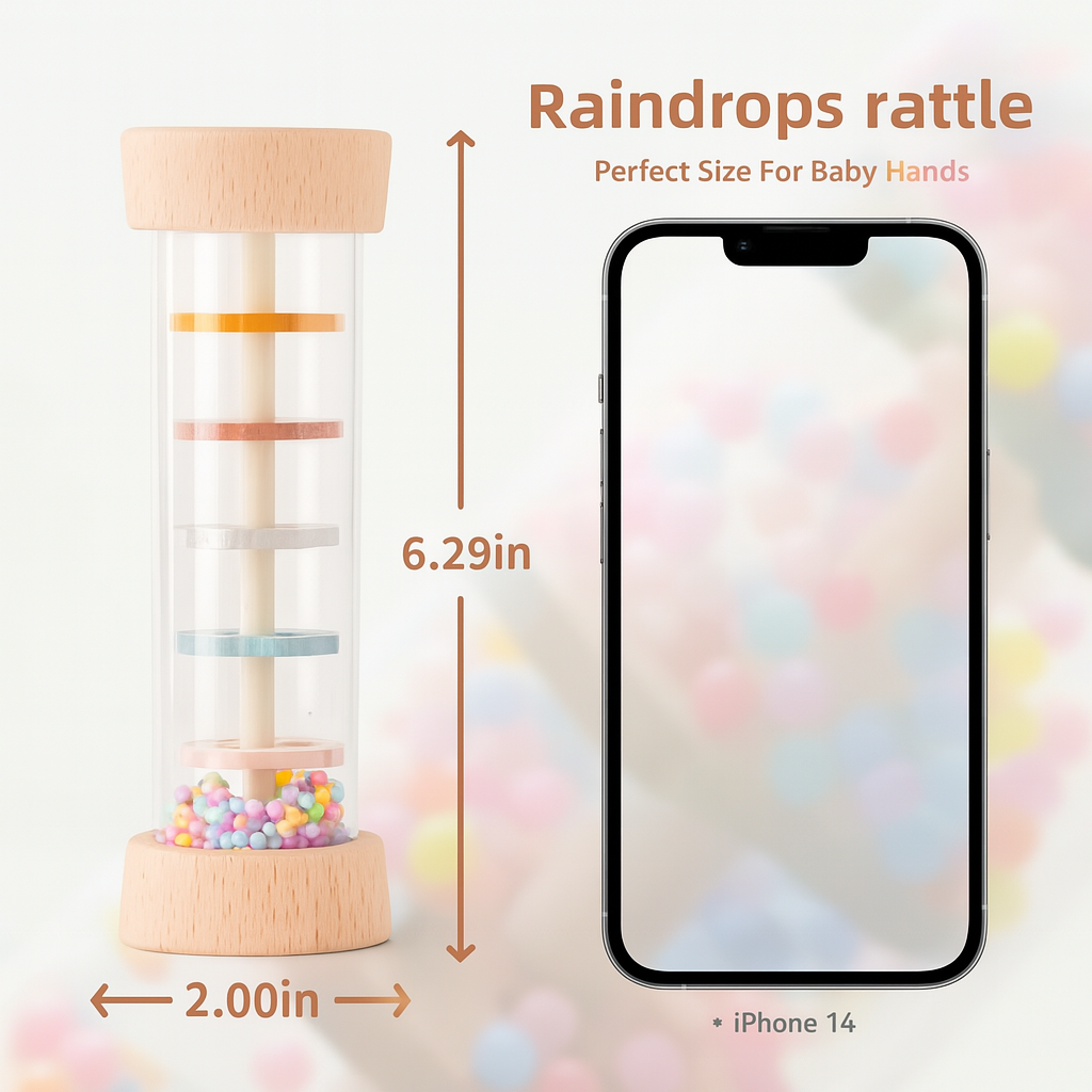 Montessori Wooden Baby Rain Stick – Colourful Sensory Rattle Toy