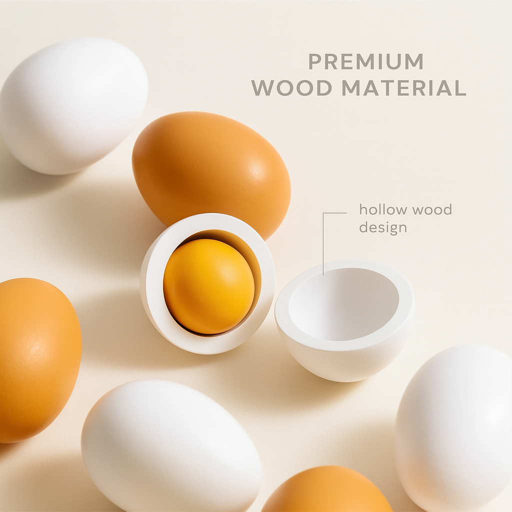 6pcs Wooden Simulation Eggs Set – Montessori Pretend Play Kitchen Toys for Kids