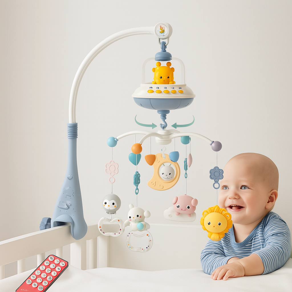 Musical Baby Crib Mobile – Light Projection & Remote-Control Toy for Newborns