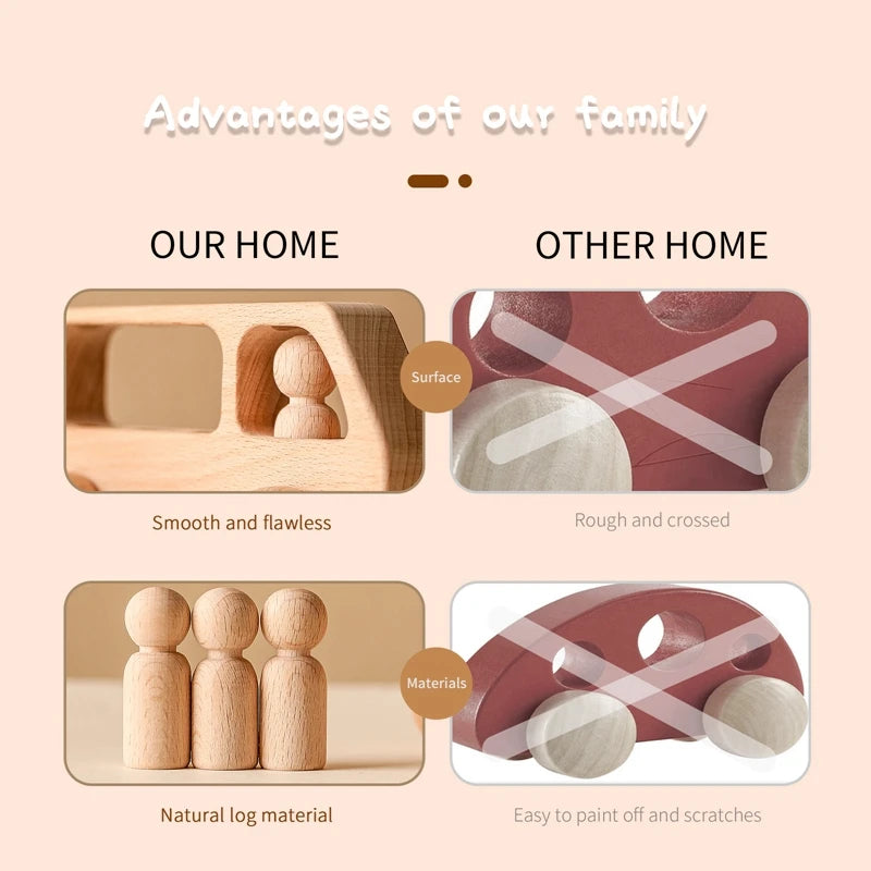 Beech Wood Bus Toy – Montessori Wooden Vehicle for Learning & Teething