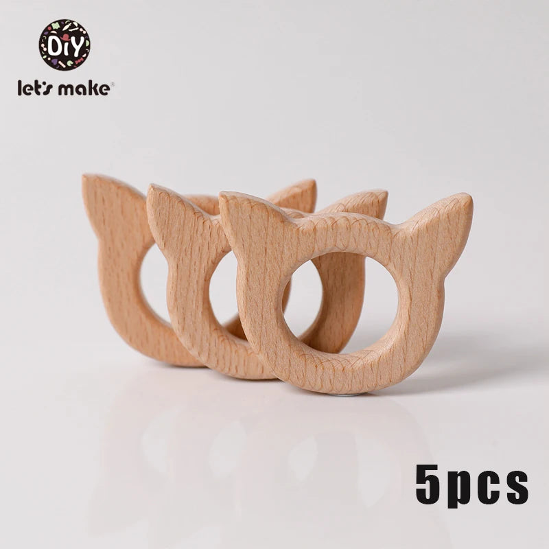 Model PMZ0044 – 5PCS Wooden Baby Teether Set | Beech Rodent & Animal Pendants for DIY Gifts