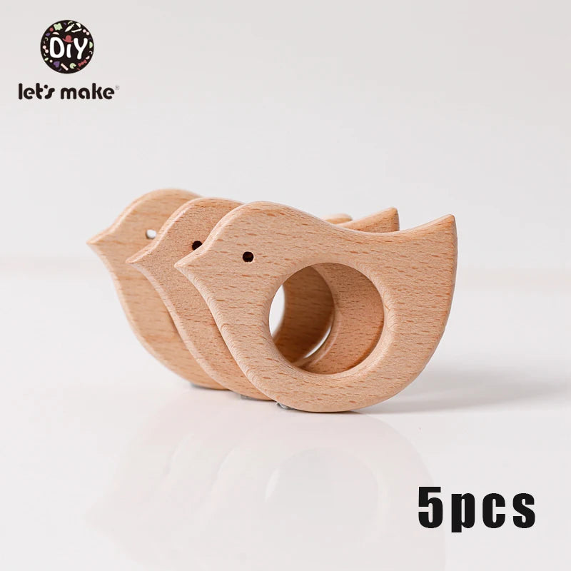 Model PMZ0044 – 5PCS Wooden Baby Teether Set | Beech Rodent & Animal Pendants for DIY Gifts