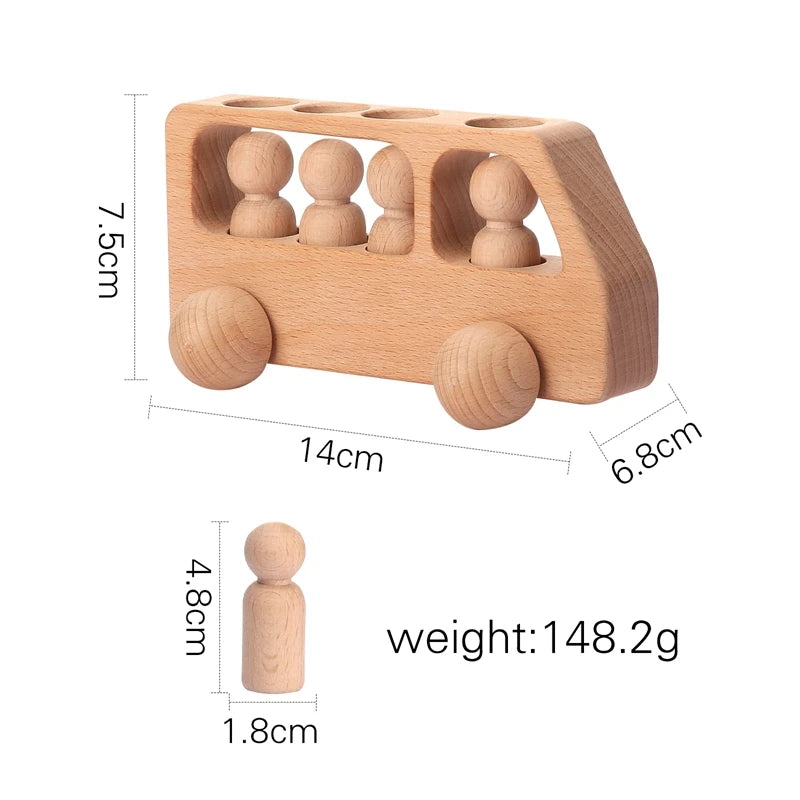 Beech Wood Bus Toy – Montessori Wooden Vehicle for Learning & Teething