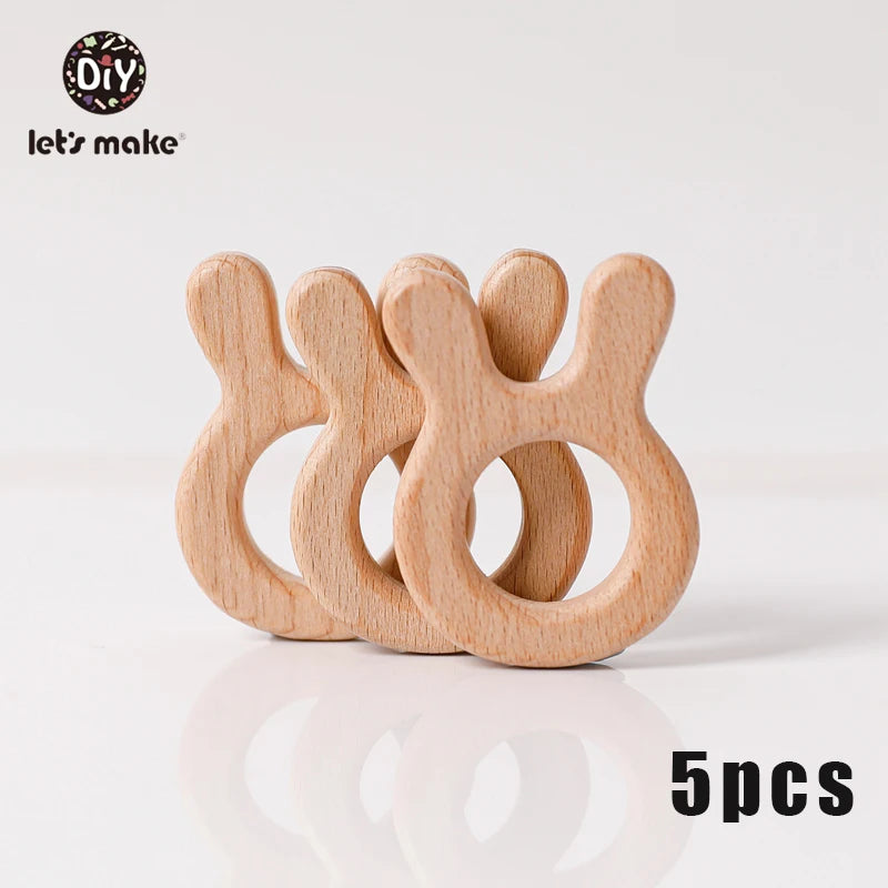 Model PMZ0044 – 5PCS Wooden Baby Teether Set | Beech Rodent & Animal Pendants for DIY Gifts