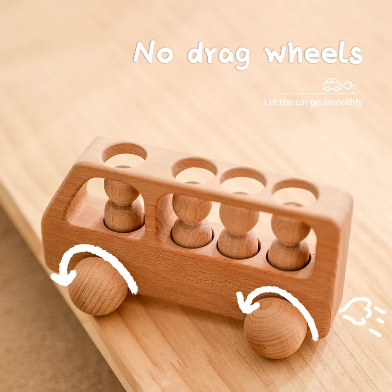 Beech Wood Bus Toy – Montessori Wooden Vehicle for Learning & Teething