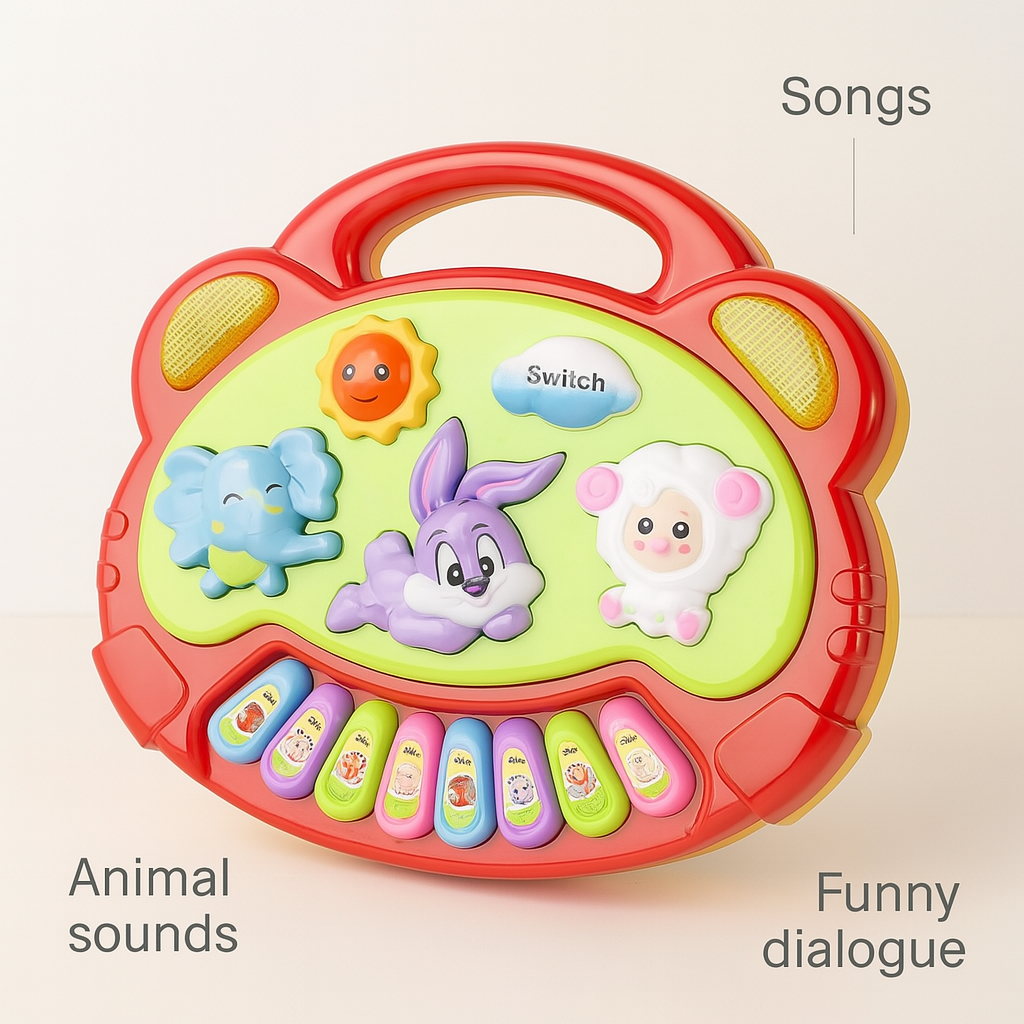 Cartoon Animal Piano Keyboard – Interactive Music Toy with Lights and Sounds