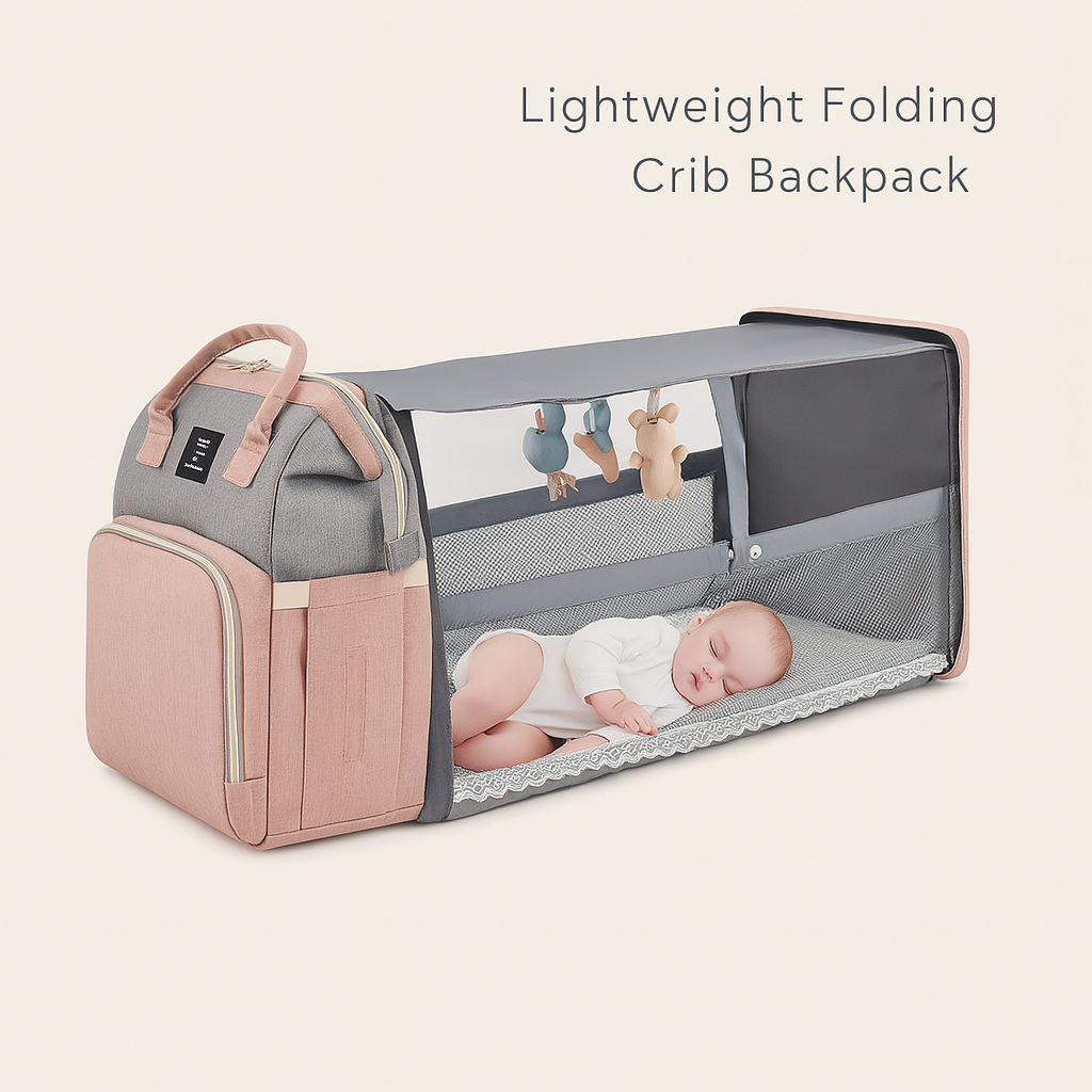 Lightweight Folding Crib Backpack – Large-Capacity Travel Diaper Bag f