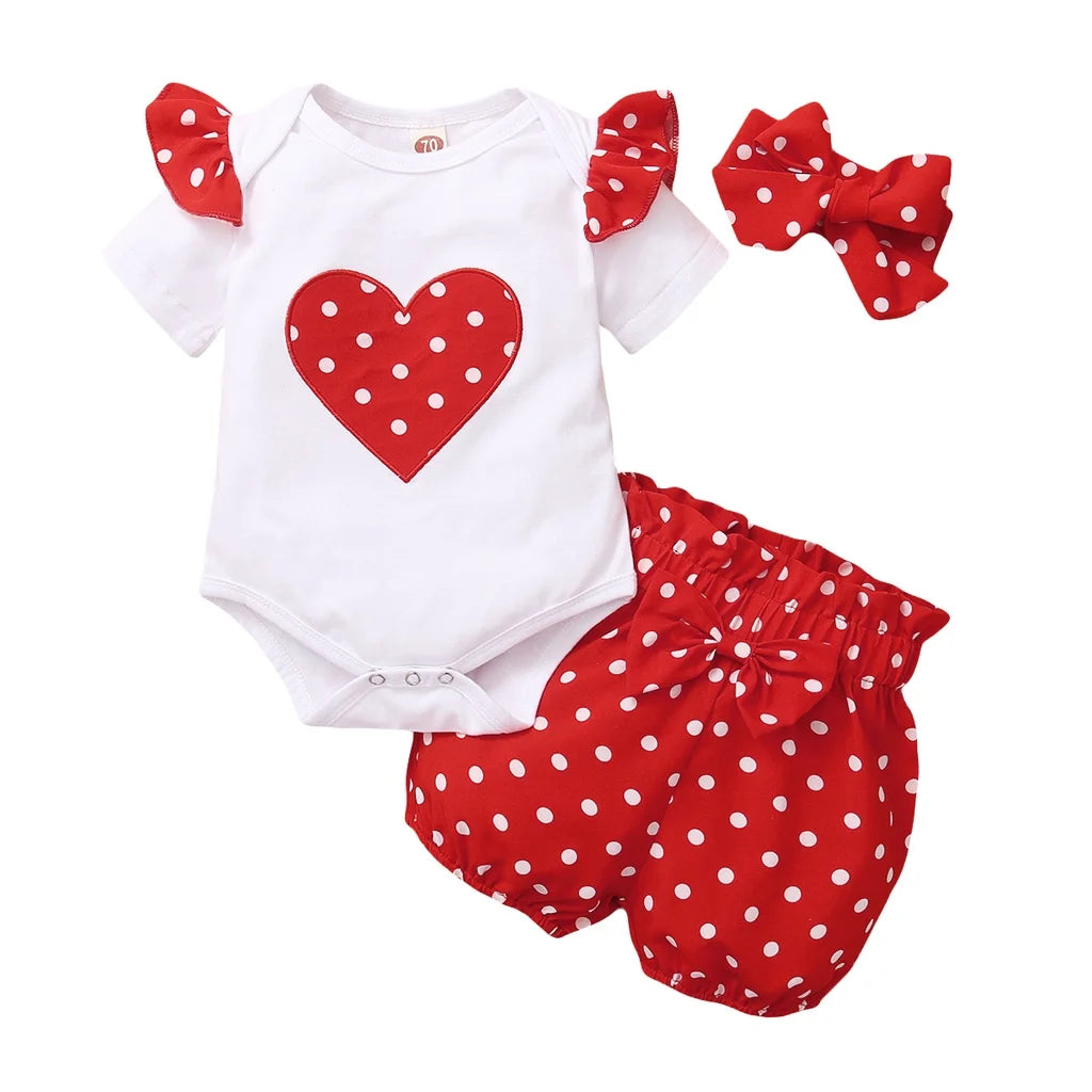 3PCS Baby Girl Summer Polka Dot Outfit – Bodysuit, Pants & Headband Set 0–18 Months