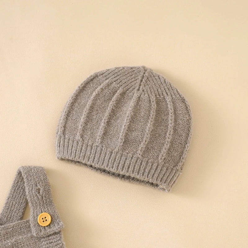 Knitted Baby Romper & Hat Set – Sleeveless Winter Jumpsuit for Boys & Girls