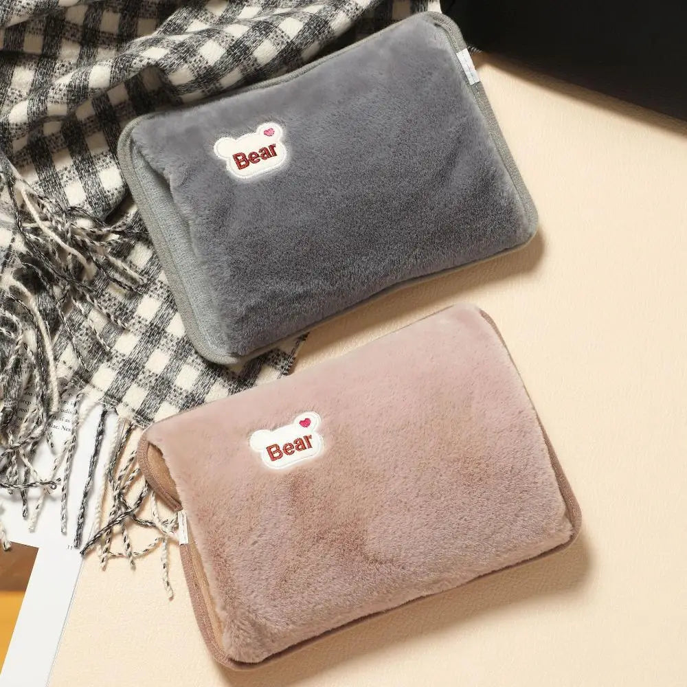 Rechargeable Electric Hot Water Bottle with Rabbit Fur Cover – Safe Reusable Hand Warmer 500W