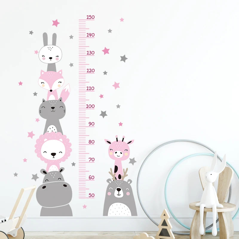 3PC Cartoon Animal Height Ruler Wall Stickers – Removable Waterproof PVC for Kids Room Décor