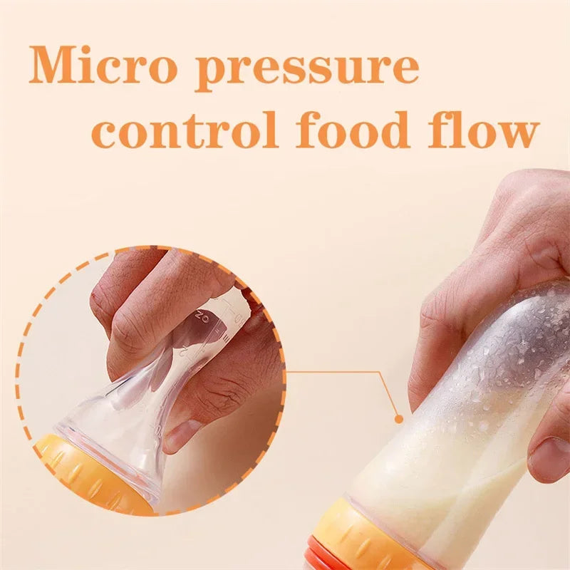 Silicone Baby Bottle with Spoon – Safe Squeeze Feeder for Rice Cereal & Milk Feeding