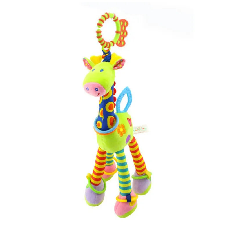 Soft Animal Handbells Rattle – Giraffe & Zebra Plush Toy with Teether for Infants