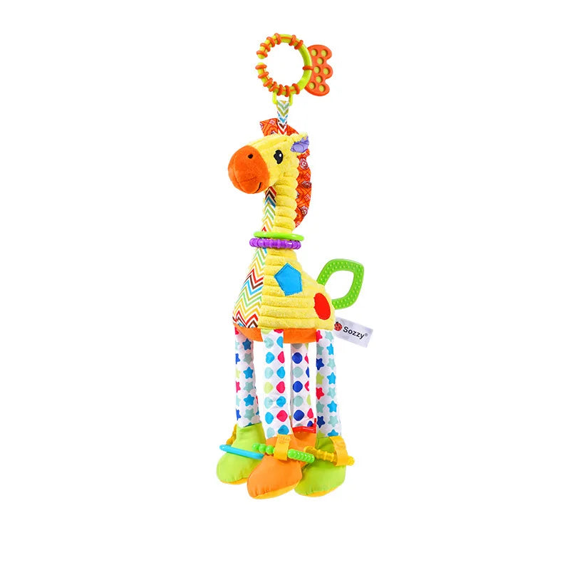 Soft Animal Handbells Rattle – Giraffe & Zebra Plush Toy with Teether for Infants