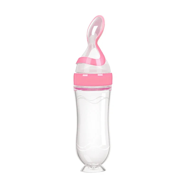 Silicone Baby Bottle with Spoon – Safe Squeeze Feeder for Rice Cereal & Milk Feeding