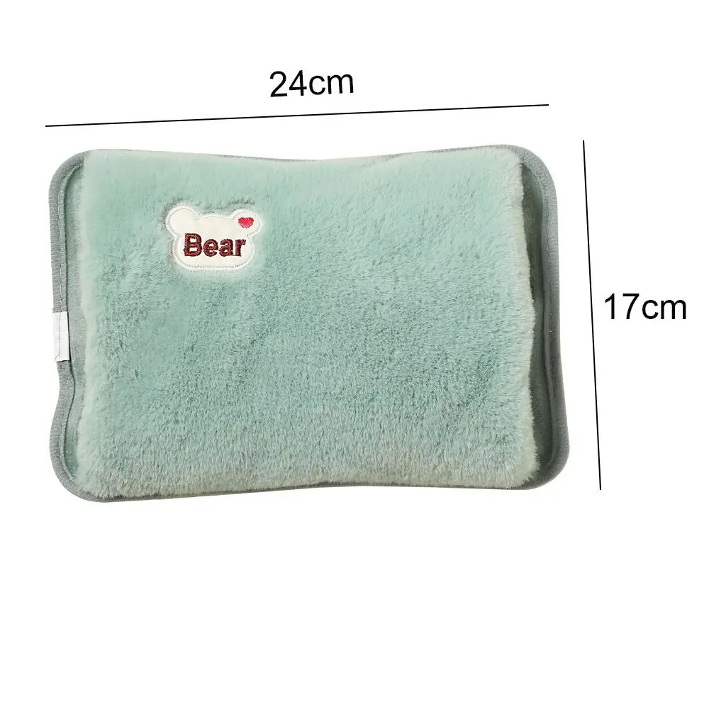 Rechargeable Electric Hot Water Bottle with Rabbit Fur Cover – Safe Reusable Hand Warmer 500W