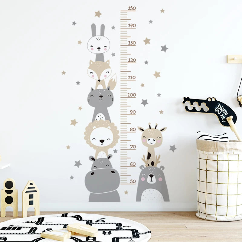 3PC Cartoon Animal Height Ruler Wall Stickers – Removable Waterproof PVC for Kids Room Décor