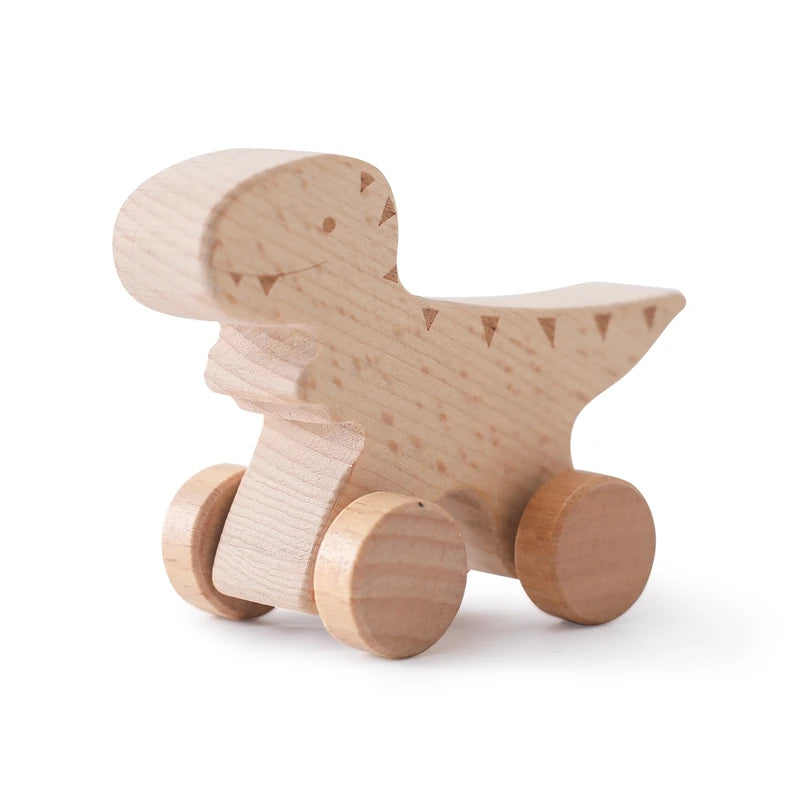 Wooden Dinosaur Car Teether – Montessori Educational Toy for Teething Babies