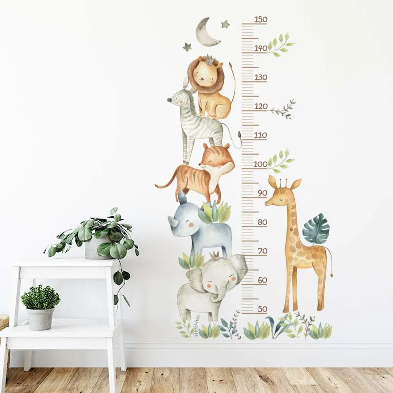 3PC Cartoon Animal Height Ruler Wall Stickers – Removable Waterproof PVC for Kids Room Décor