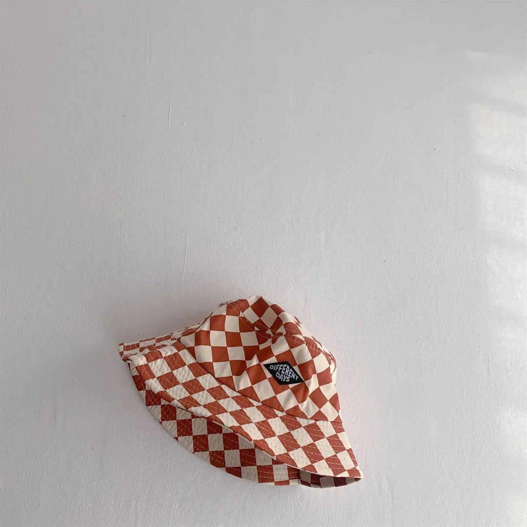 Fashionable Checkerboard Kids Bucket Hat – Soft Plaid Sun Hat for Baby Boys & Girls