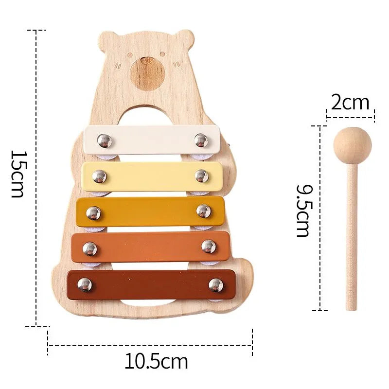 Montessori Musical Instruments Toy Set – Wooden Rattle, Drum, and Xylophone for Babies and Toddlers