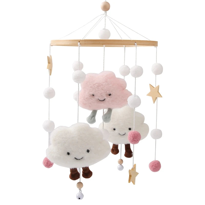 Baby Wooden Crib Mobile with Cartoon Rabbit Rattles | Bed Bell Toy & Arm Bracket for Newborns