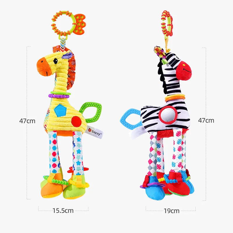 Soft Animal Handbells Rattle – Giraffe & Zebra Plush Toy with Teether for Infants