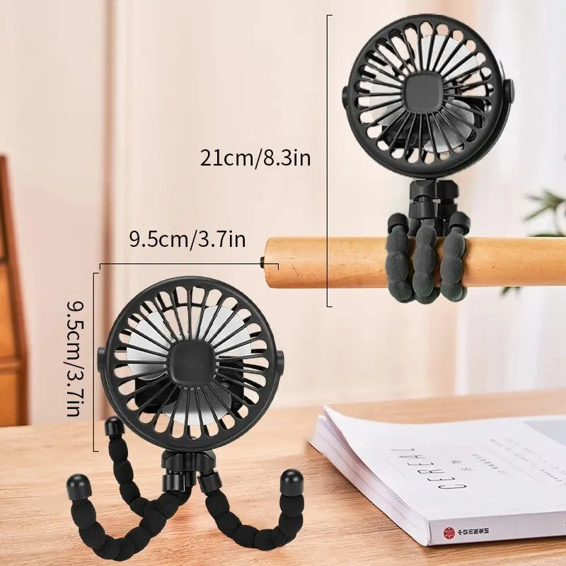 Multifunctional USB Mini Octopus Fan with Phone Holder – Portable Stroller & Travel Cooling Fan for Kids