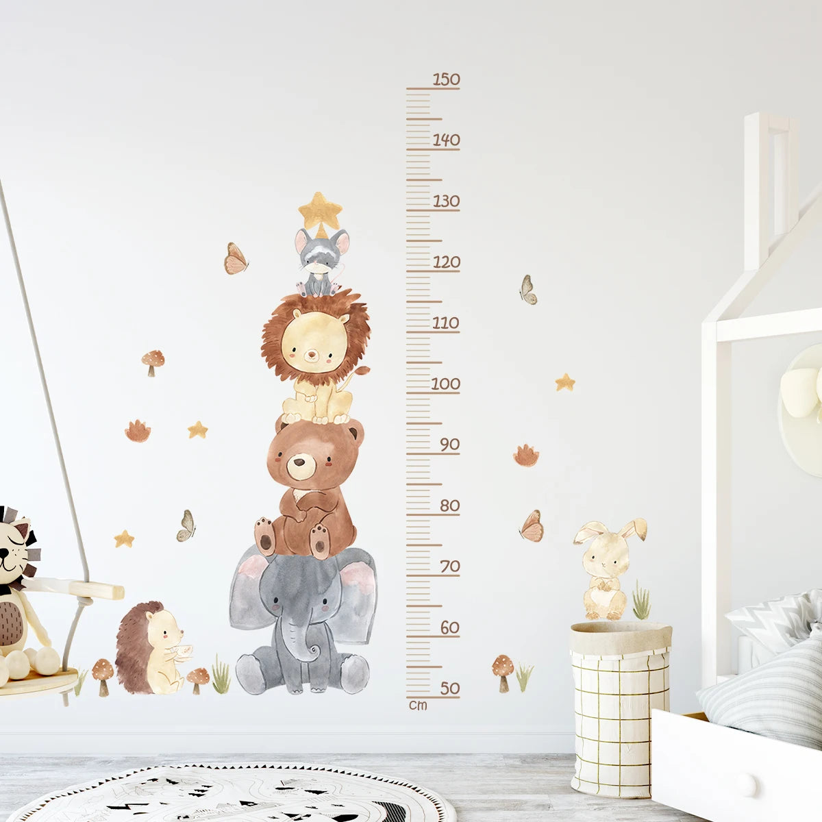 3PC Cartoon Animal Height Ruler Wall Stickers – Removable Waterproof PVC for Kids Room Décor