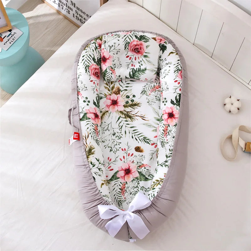 Portable Baby Nest for Co-Sleeping – Adjustable Cotton Newborn Lounger Bed Crib