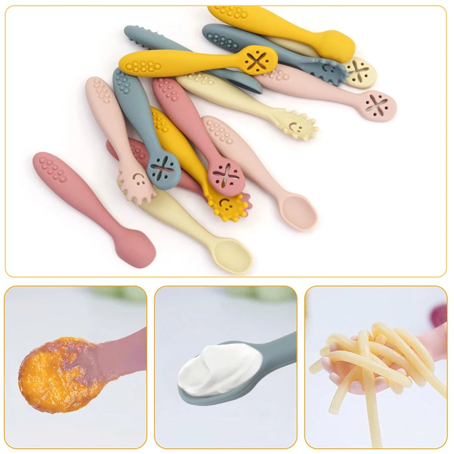 3PCS Silicone Baby Feeding Spoons – Toddler Weaning Utensils Set for Self-Feeding