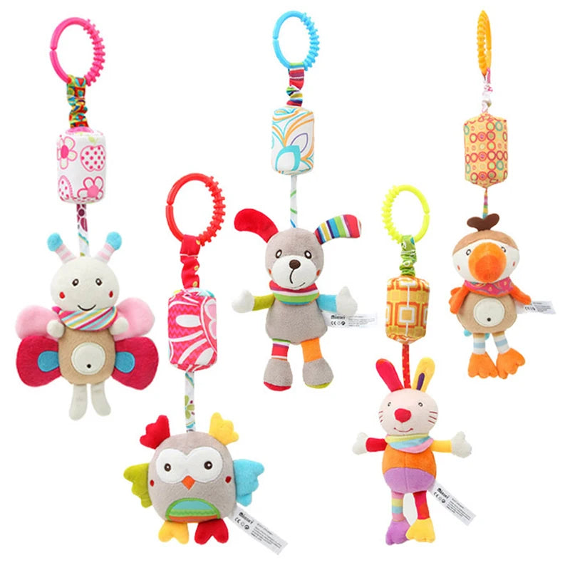 Hanging Sensory Rattle Toy – Plush Animal Teether for Cribs, Strollers & Car Seats