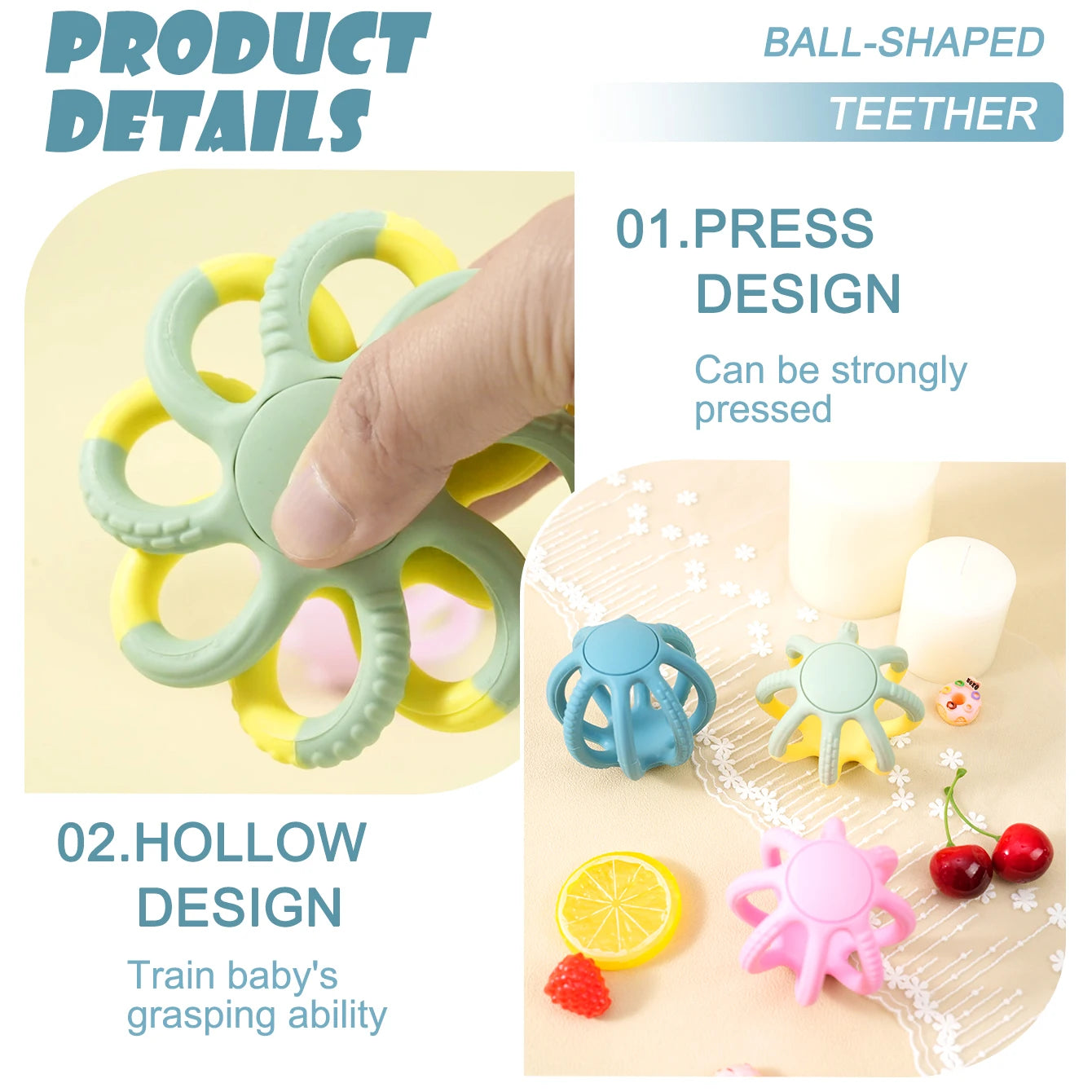 Baby Silicone Press Toy – Colourful Sensory Teether & Fidget Toy for Infants and Toddlers