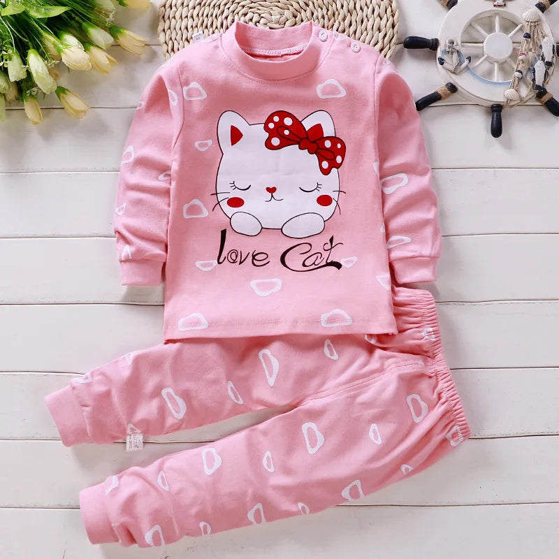 Cotton Baby Girl Clothing Set – Cartoon Spring Pyjamas for 6M to 5Y