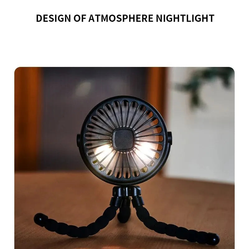 Multifunctional USB Mini Octopus Fan with Phone Holder – Portable Stroller & Travel Cooling Fan for Kids