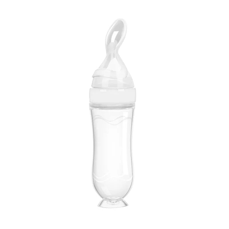 Silicone Baby Bottle with Spoon – Safe Squeeze Feeder for Rice Cereal & Milk Feeding