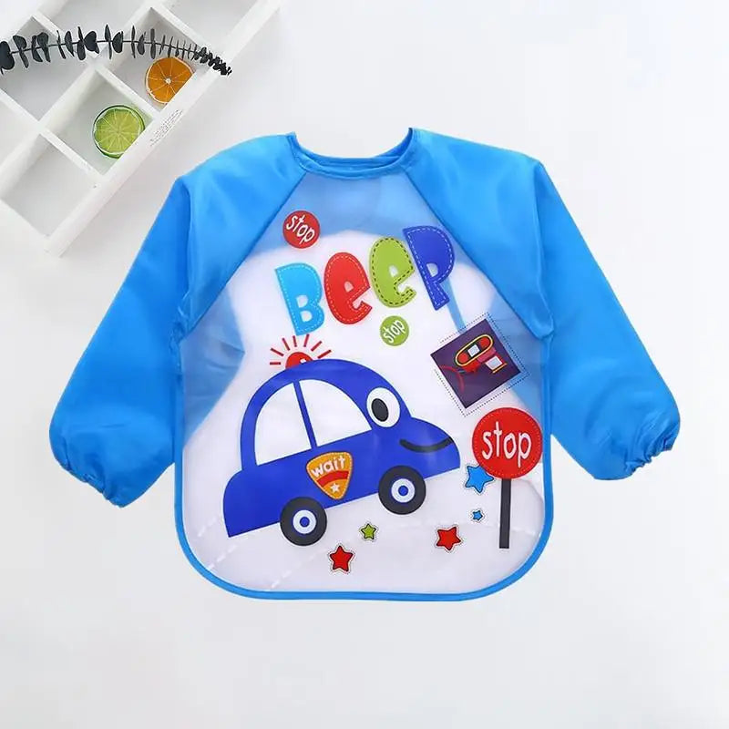 Waterproof Cartoon Baby Bib – Long Sleeve Feeding Apron with Pocket for 0–3Y
